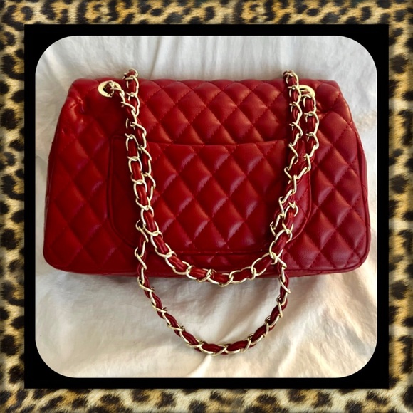 Red Fashion Quilted Bag Handbags - 👑✅PRICE FIRM✅ Beautiful Large Red Quilted Gold Chain Purse